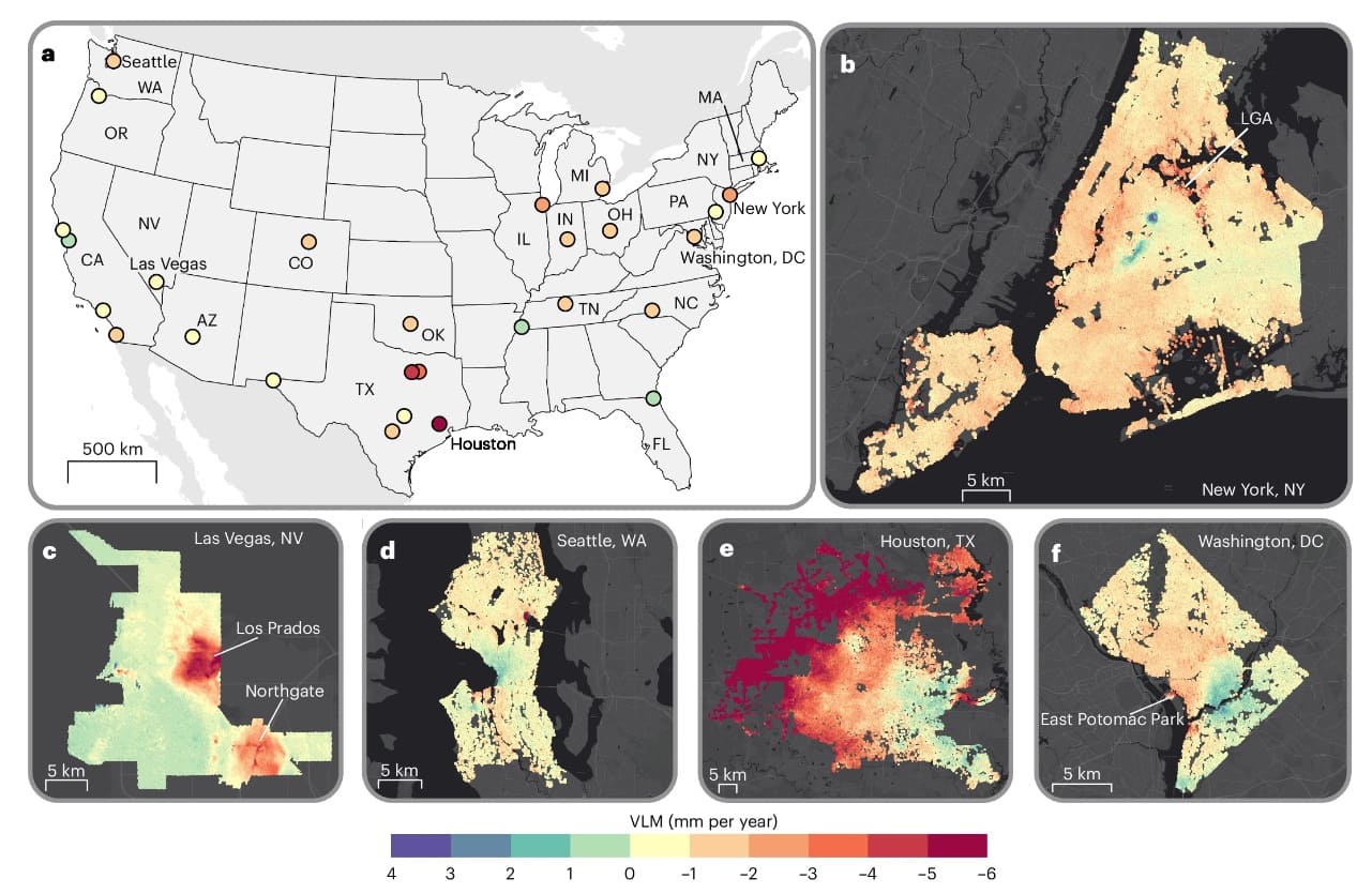 US cities are sinking: Houston leads with 10 mm drop per year