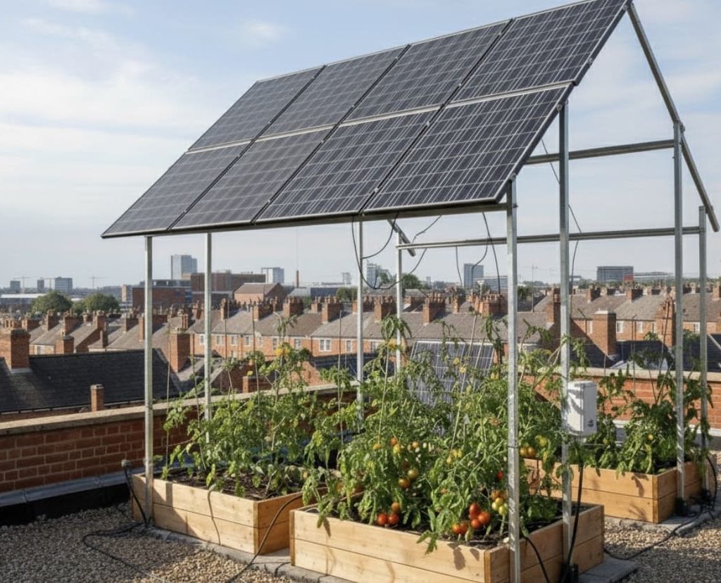 Rooftop agrivoltaics for tomatoes and green hydrogen